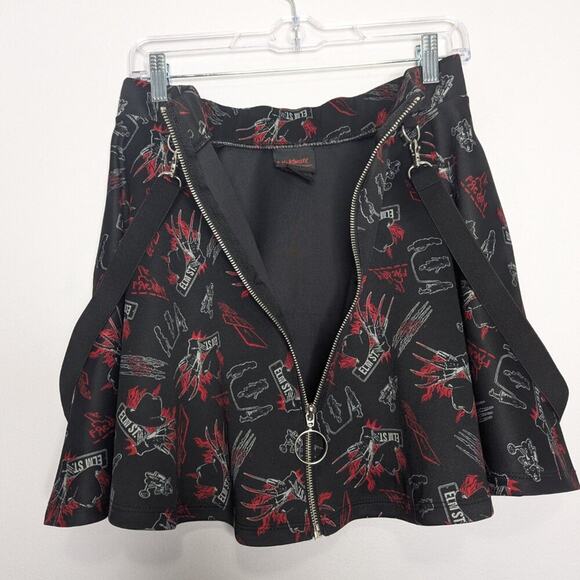 Hot Topic A Nightmare On Elm Street Black Red O-Ring Zip Front Suspender Skirt M - Picture 5 of 9
